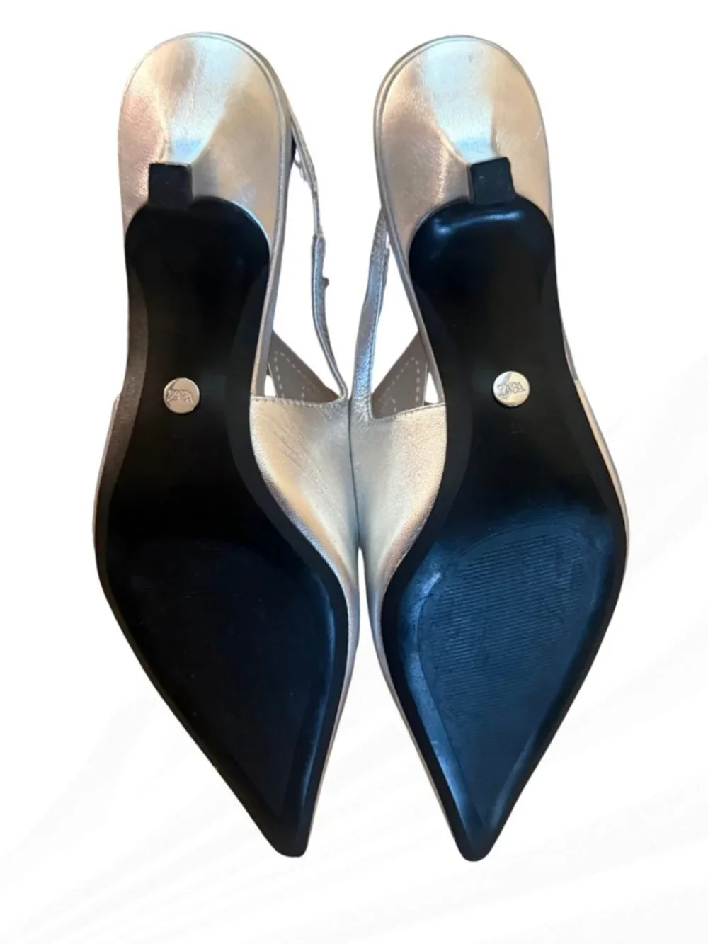 Zara Silver Metallic Slingback Heels Pointed Toe Pumps EU 39 US 8 NWOB Wedding - Picture 15 of 16